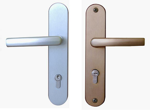 Kování bezpečnostní A2 klika/madlo 72 mm vložka stříbrný elox F1 bez krytky Al - Kliky, okenní a dveřní kování, panty Kování dveřní Kování dveřní bezpečnostní